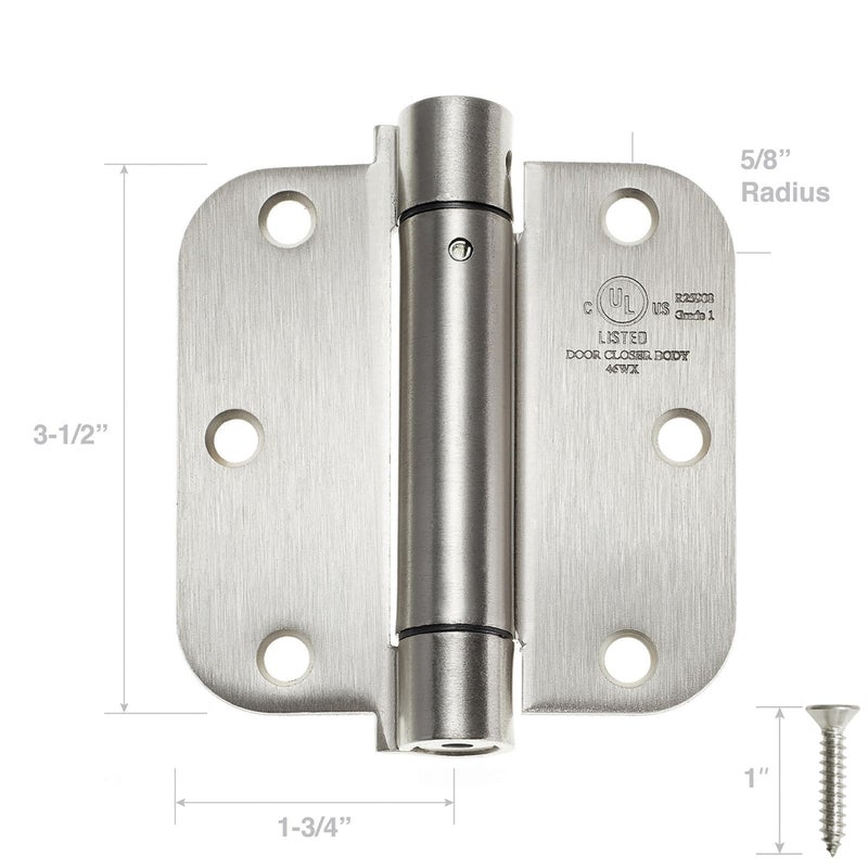 Cauldham (2 Pack) Heavy-Duty 3-1/2" Self-Closing Spring Door Hinge with 5/8" Radius Corners, UL Listed - Satin Nickel - Image 4